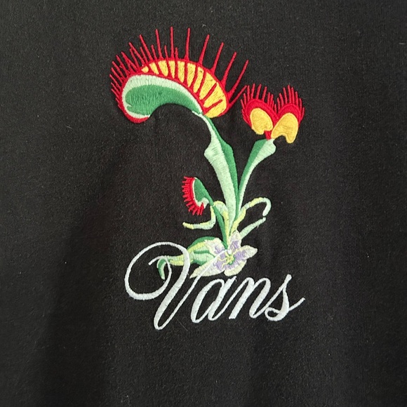 Vans Sweatshirt - Medium - Black hooded, long sleeve and pic of Venus flytrap - Picture 2 of 5
